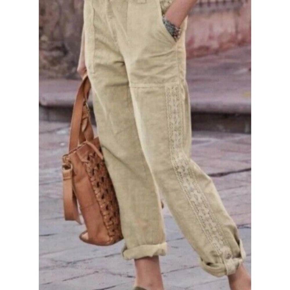 Sundance Organia Linen Blend Pants‎ Sand Embroidered Roll
Cuff Size 14